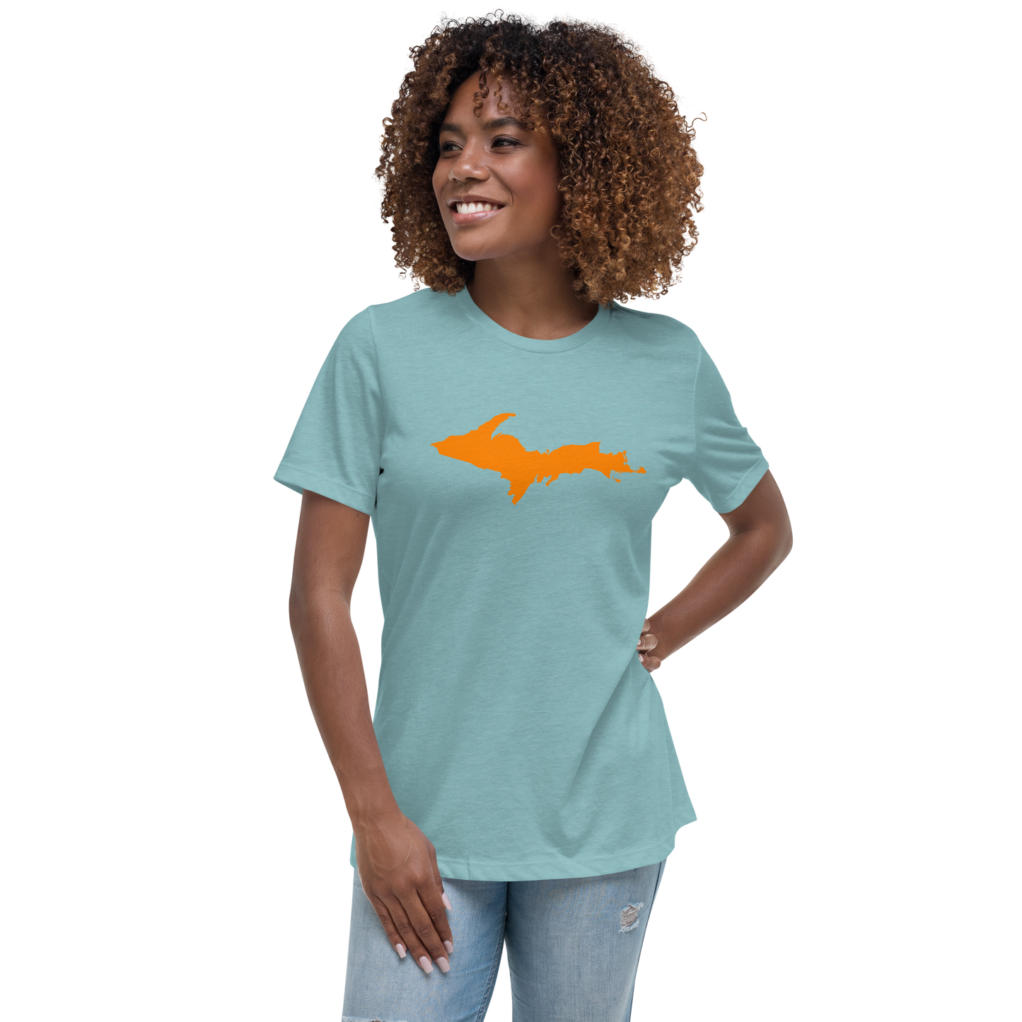 Michigan Upper Peninsula T-Shirts (w/ Orange UP Outline) | Women's Relaxed Fit