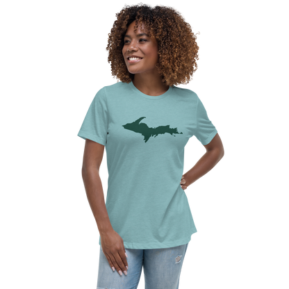 Michigan Upper Peninsula T-Shirt (w/ Green UP Outline) | Women's Relaxed Fit