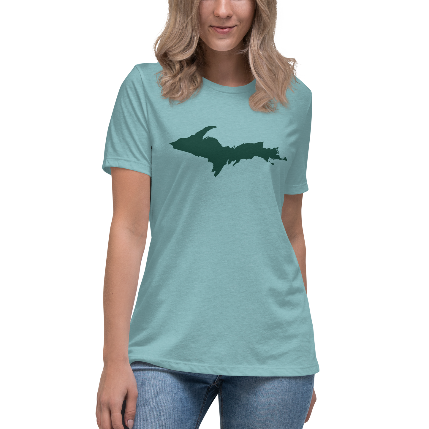 Michigan Upper Peninsula T-Shirt (w/ Green UP Outline) | Women's Relaxed Fit