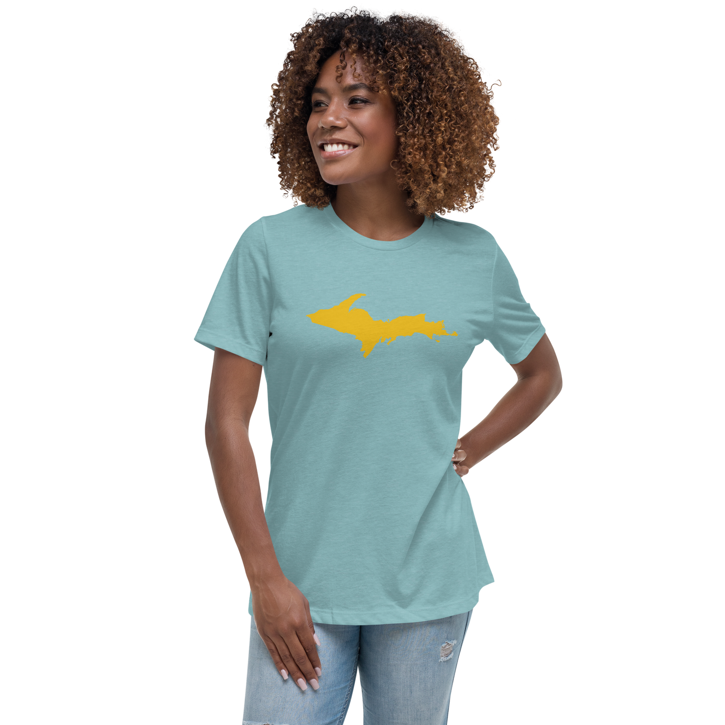 Michigan Upper Peninsula T-Shirt (w/ Gold UP Outline) | Women's Relaxed Fit