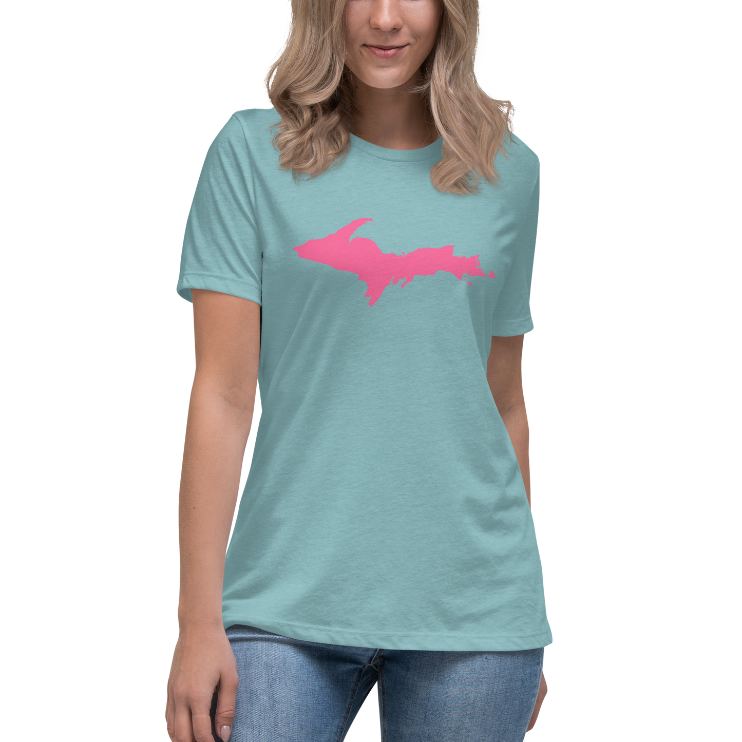 Michigan Upper Peninsula T-Shirt (w/ Pink UP Outline) | Women's Relaxed Fit