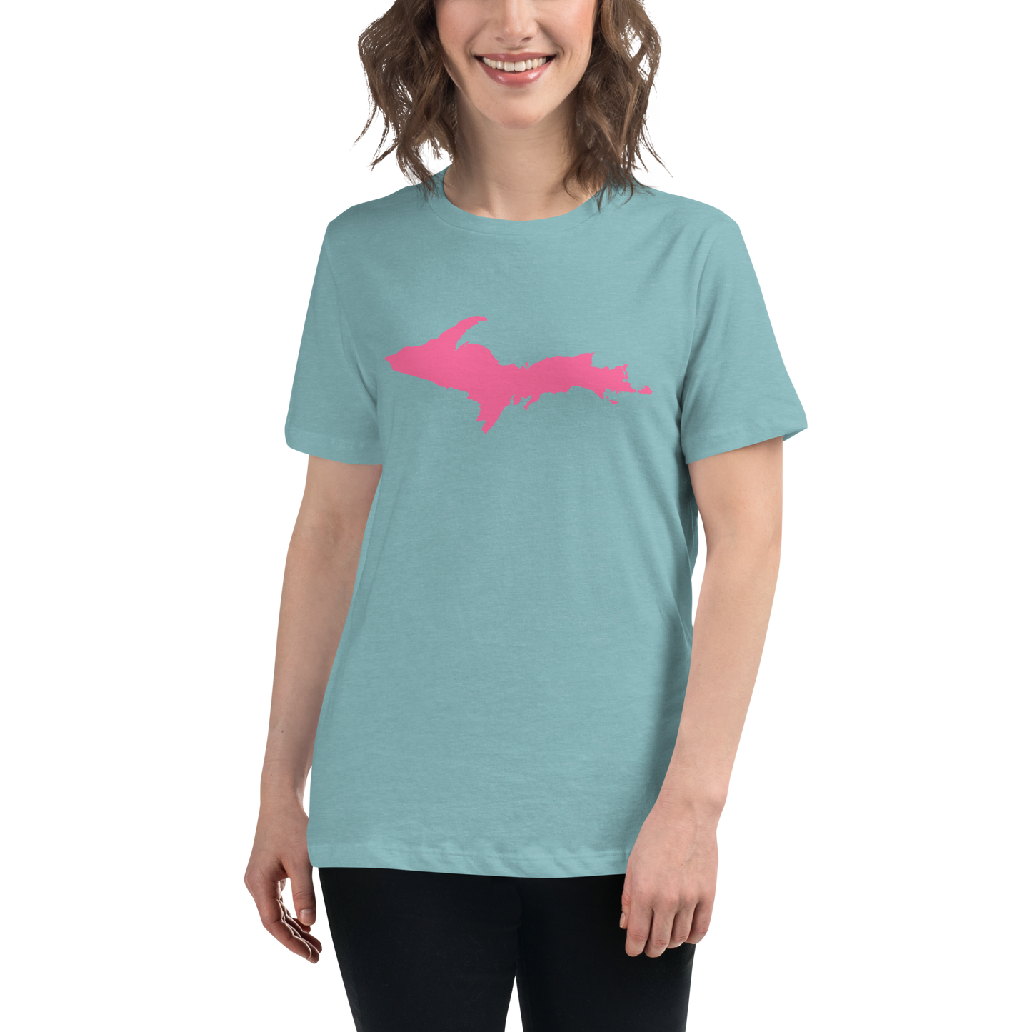 Michigan Upper Peninsula T-Shirt (w/ Pink UP Outline) | Women's Relaxed Fit