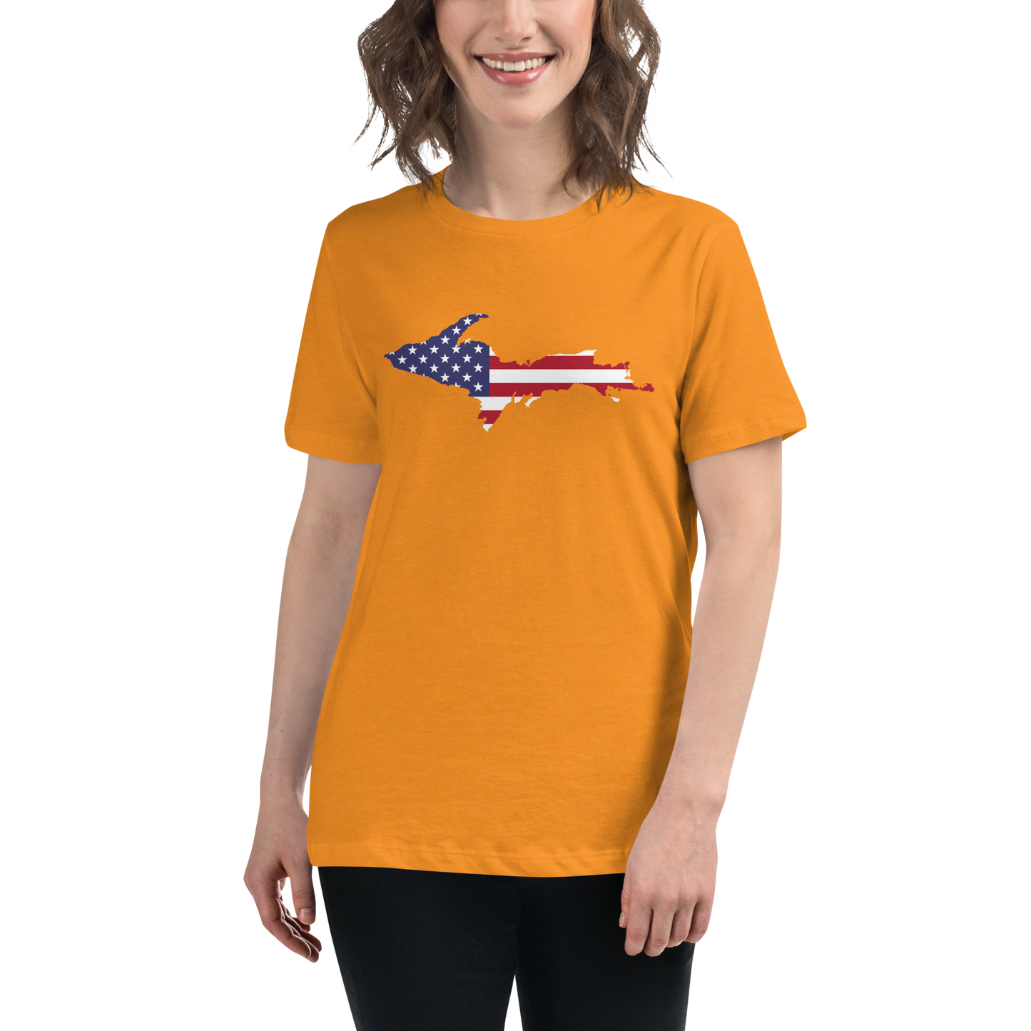 Michigan Upper Peninsula T-Shirt (w/ UP USA Flag Outline) | Women's Relaxed Fit