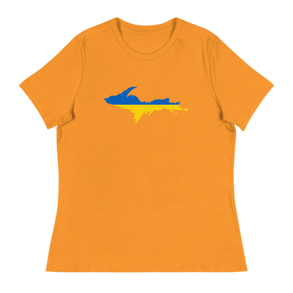 Michigan Upper Peninsula T-Shirt (w/ UP Ukraine Flag Outline) | Women's Relaxed Fit