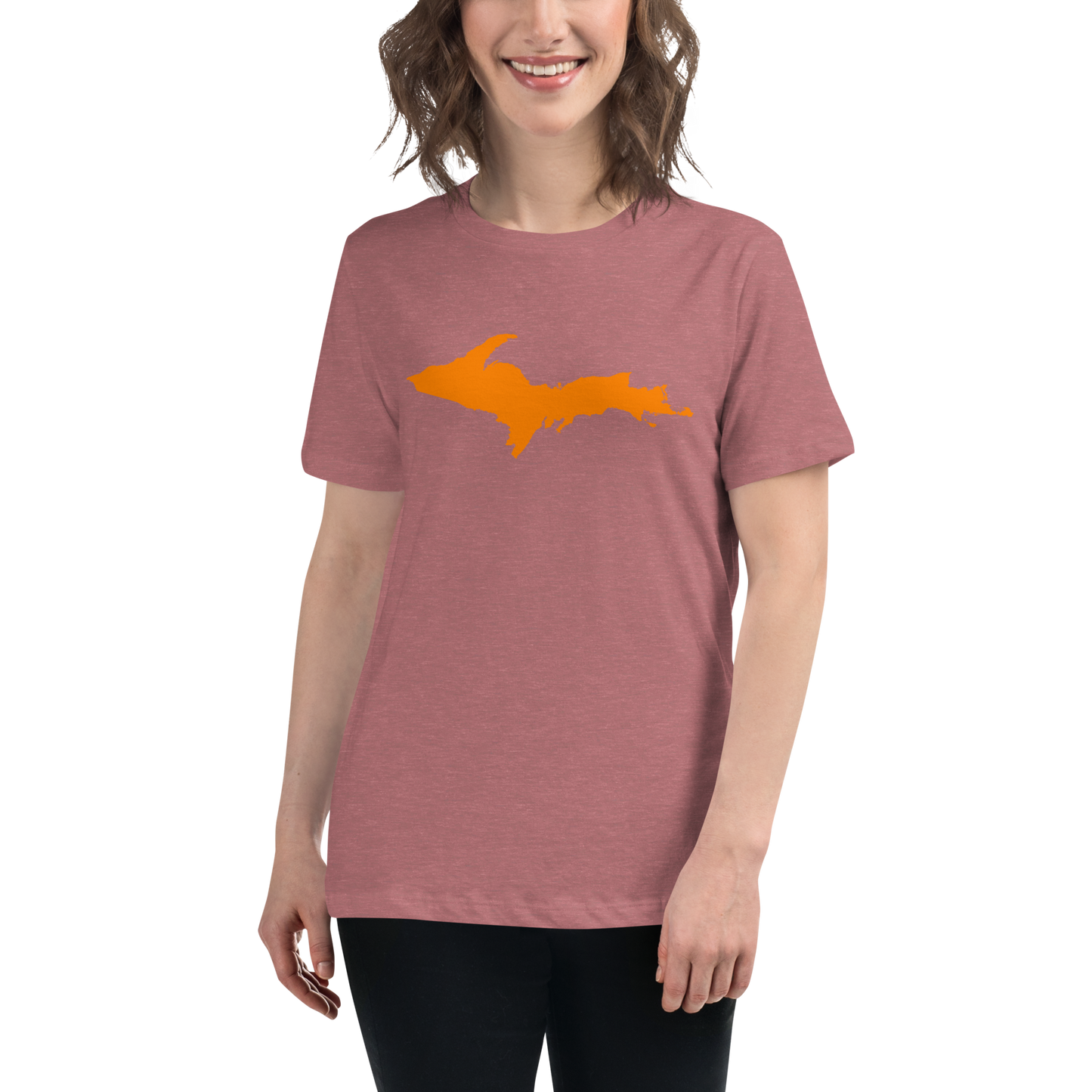 Michigan Upper Peninsula T-Shirts (w/ Orange UP Outline) | Women's Relaxed Fit