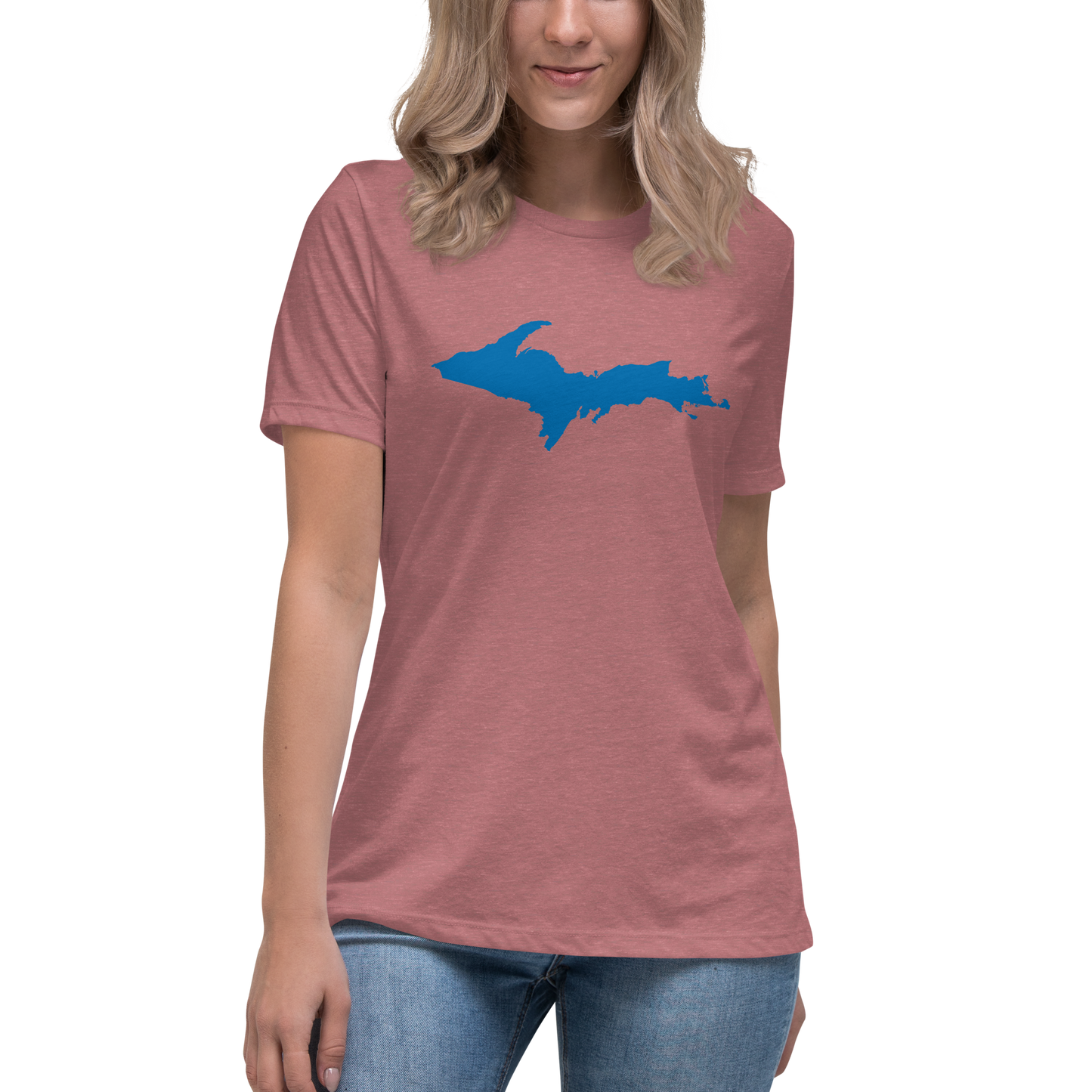 Michigan Upper Peninsula T-Shirt (w/ Azure UP Outline) | Women's Relaxed Fit