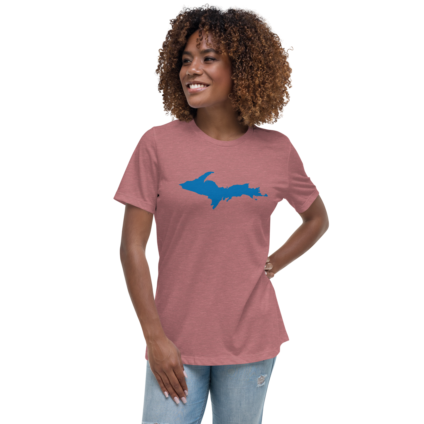 Michigan Upper Peninsula T-Shirt (w/ Azure UP Outline) | Women's Relaxed Fit