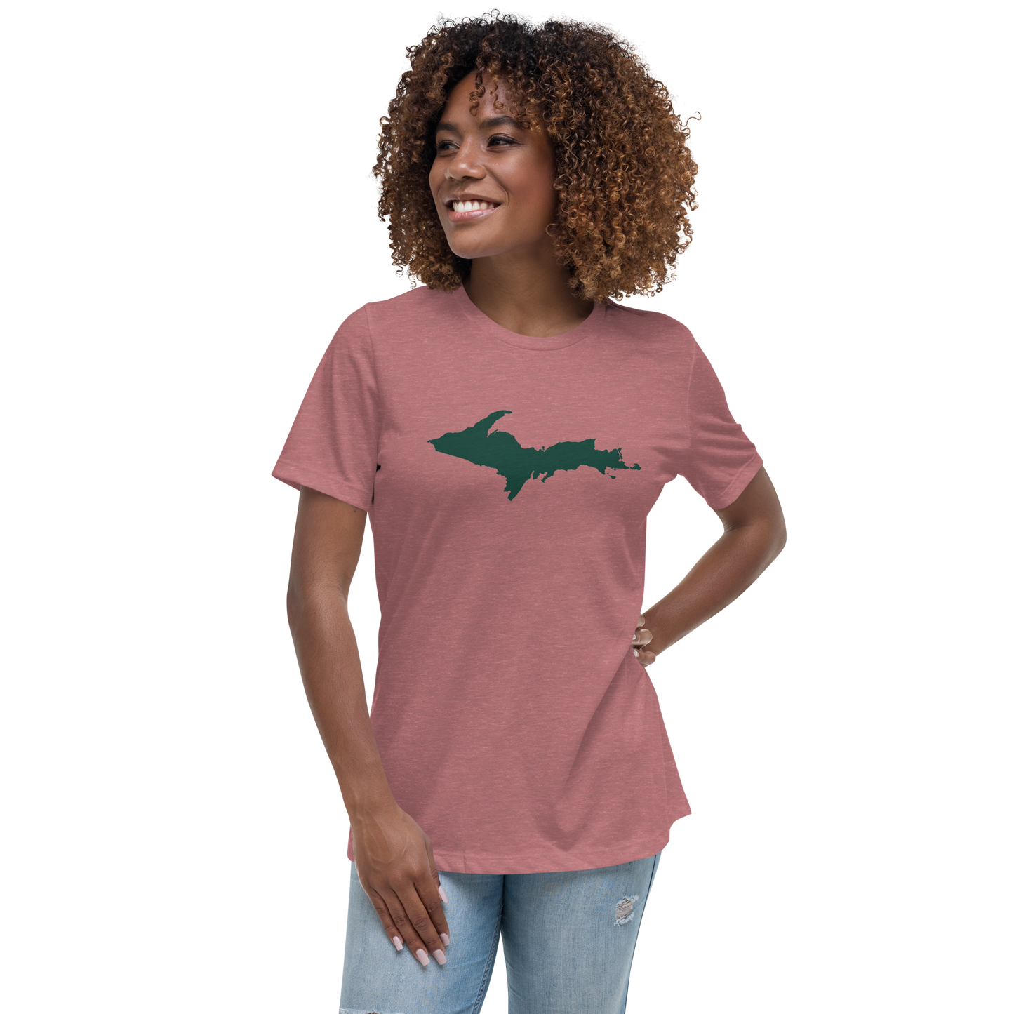 Michigan Upper Peninsula T-Shirt (w/ Green UP Outline) | Women's Relaxed Fit