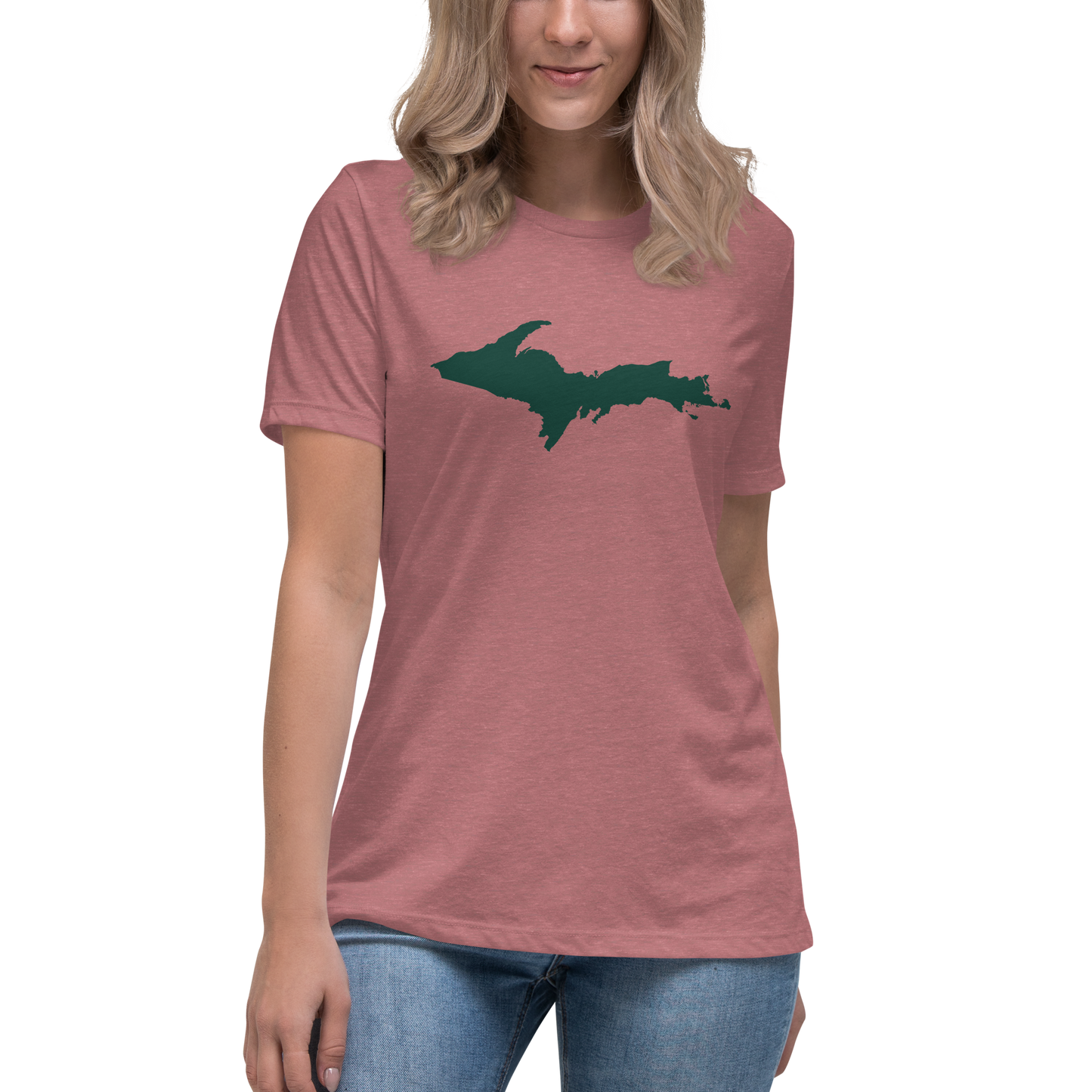 Michigan Upper Peninsula T-Shirt (w/ Green UP Outline) | Women's Relaxed Fit