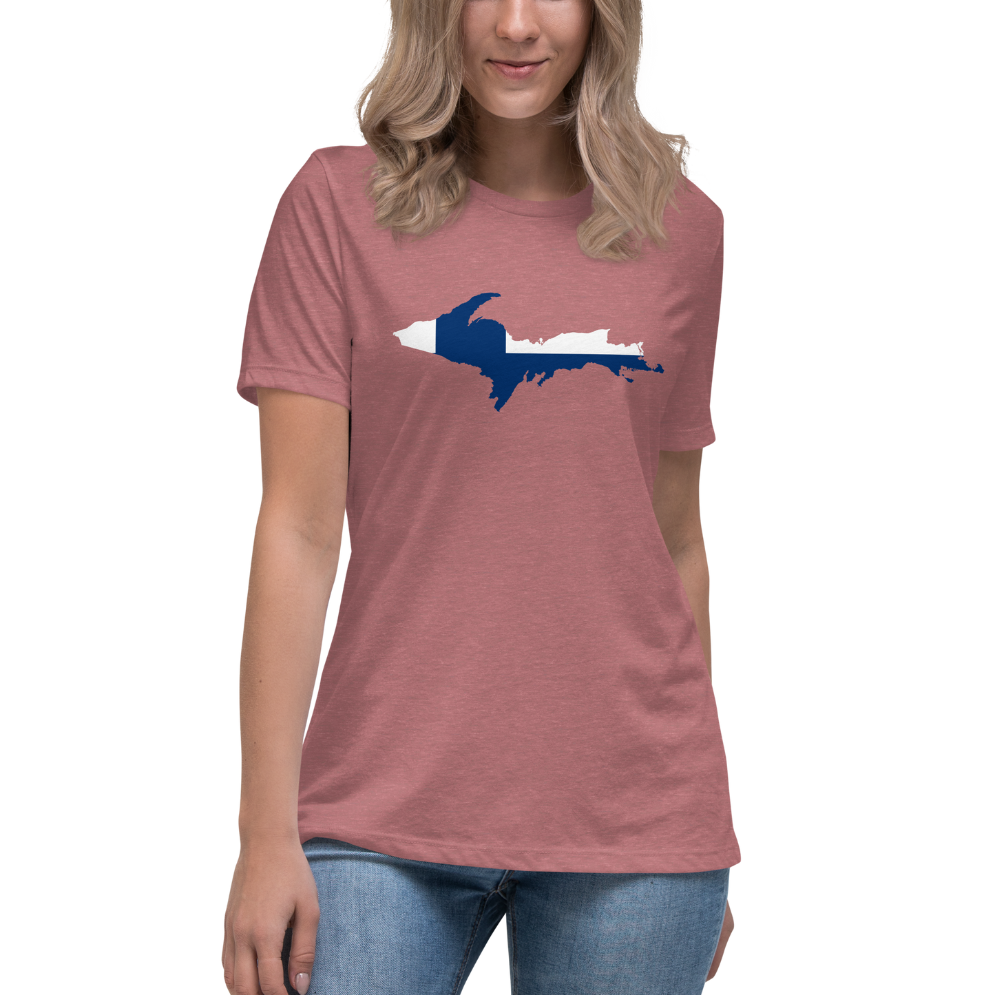 Michigan Upper Peninsula T-Shirt (w/ UP Finland Flag Outline) | Women's Relaxed Fit