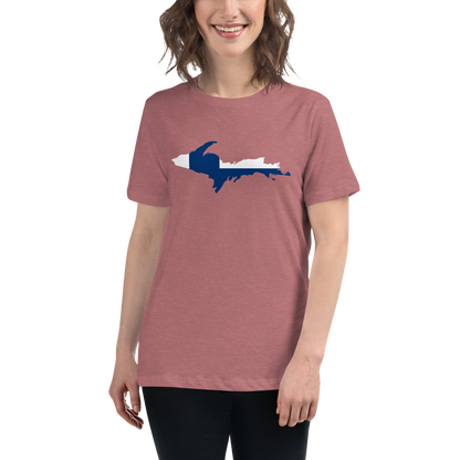 Michigan Upper Peninsula T-Shirt (w/ UP Finland Flag Outline) | Women's Relaxed Fit