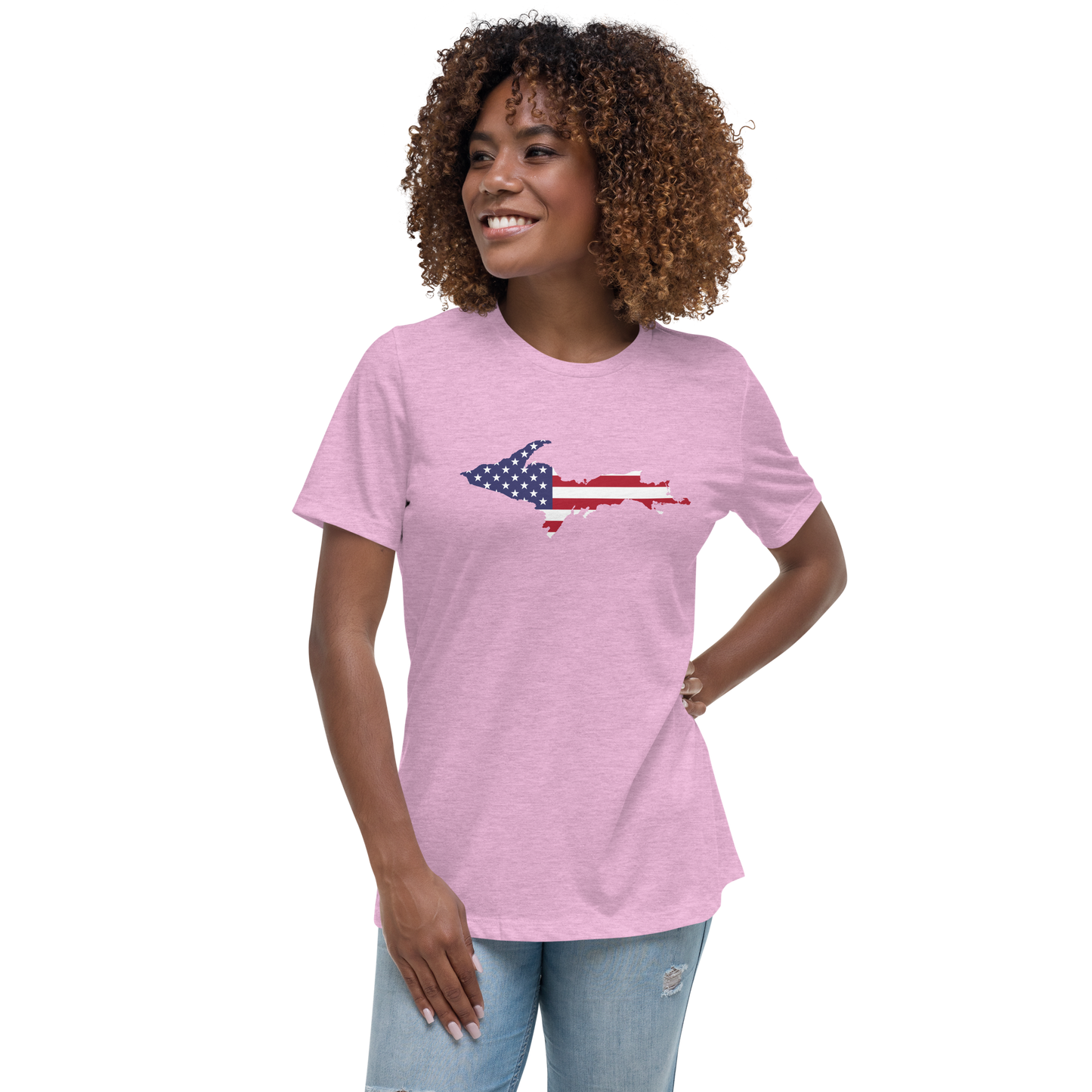 Michigan Upper Peninsula T-Shirt (w/ UP USA Flag Outline) | Women's Relaxed Fit