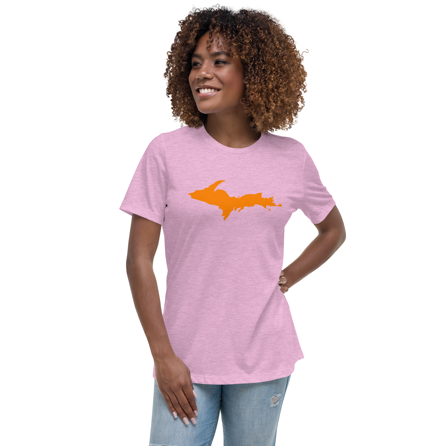 Michigan Upper Peninsula T-Shirts (w/ Orange UP Outline) | Women's Relaxed Fit