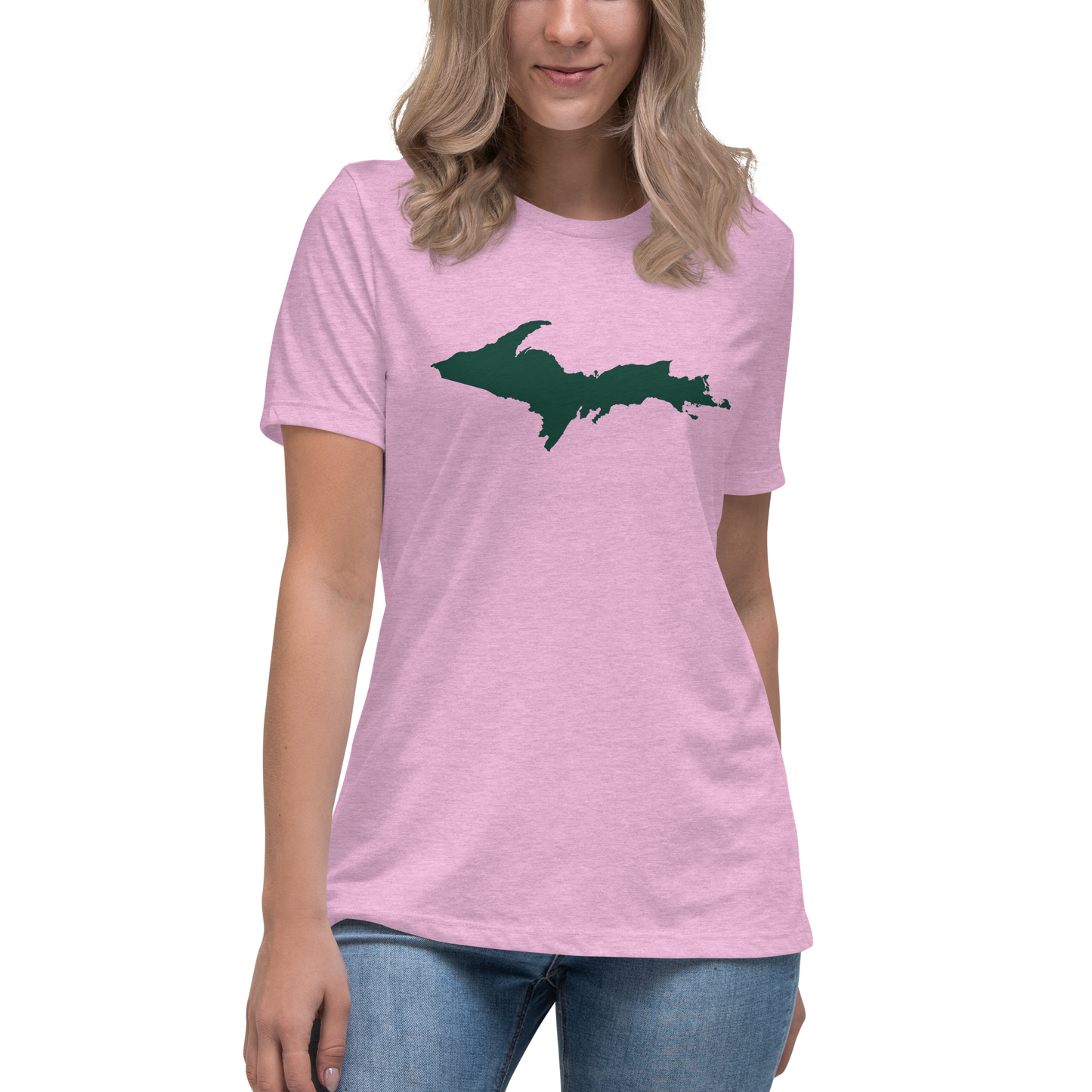 Michigan Upper Peninsula T-Shirt (w/ Green UP Outline) | Women's Relaxed Fit