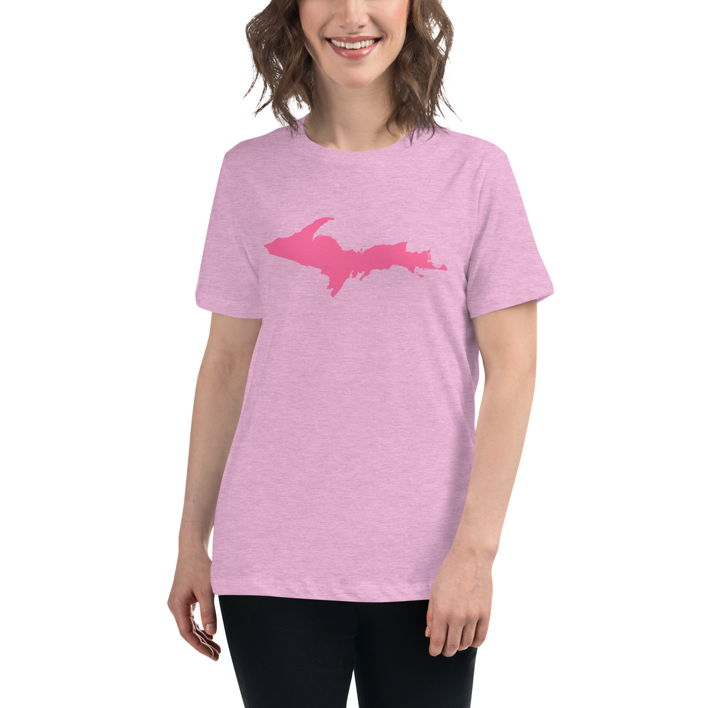 Michigan Upper Peninsula T-Shirt (w/ Pink UP Outline) | Women's Relaxed Fit