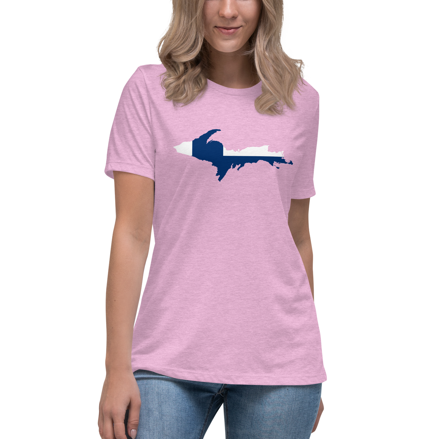 Michigan Upper Peninsula T-Shirt (w/ UP Finland Flag Outline) | Women's Relaxed Fit