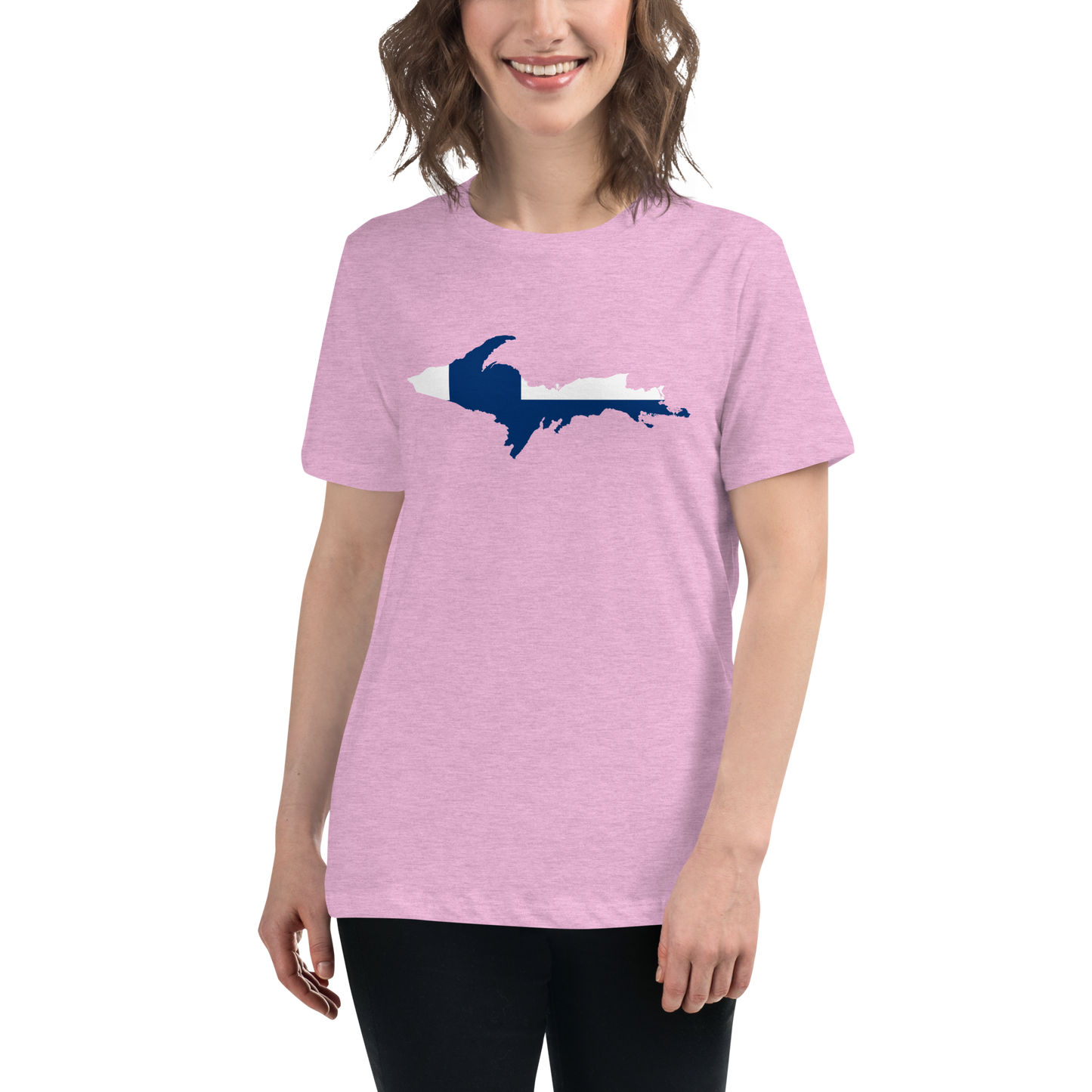 Michigan Upper Peninsula T-Shirt (w/ UP Finland Flag Outline) | Women's Relaxed Fit