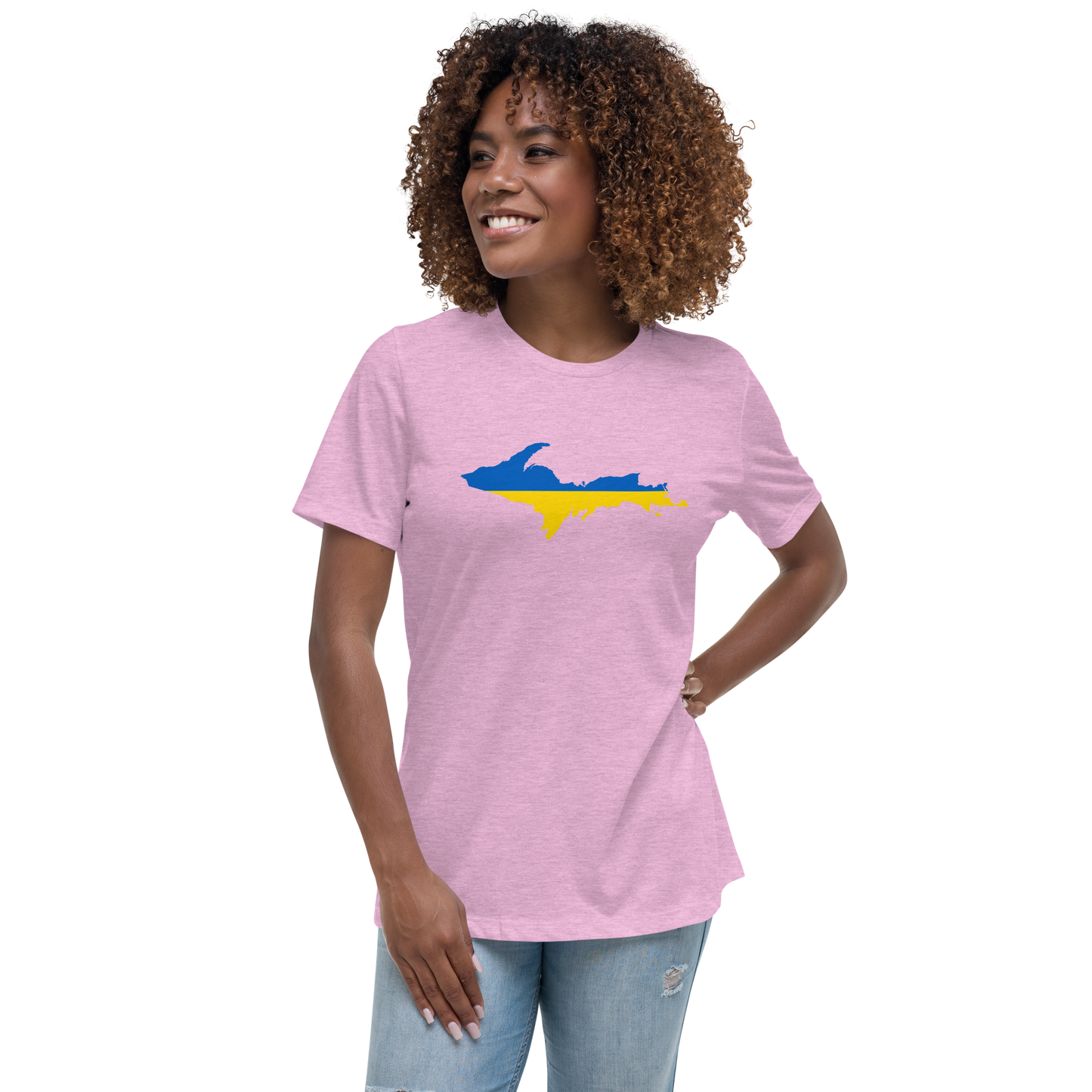 Michigan Upper Peninsula T-Shirt (w/ UP Ukraine Flag Outline) | Women's Relaxed Fit