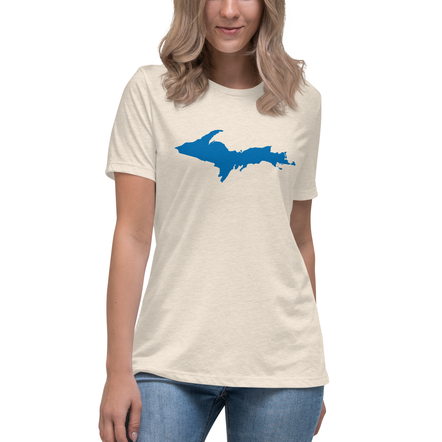 Michigan Upper Peninsula T-Shirt (w/ Azure UP Outline) | Women's Relaxed Fit