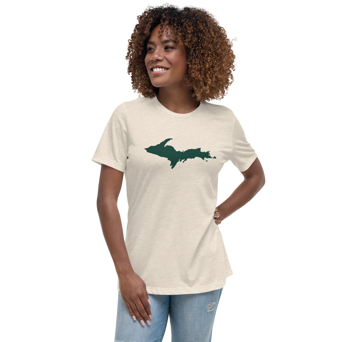 Michigan Upper Peninsula T-Shirt (w/ Green UP Outline) | Women's Relaxed Fit