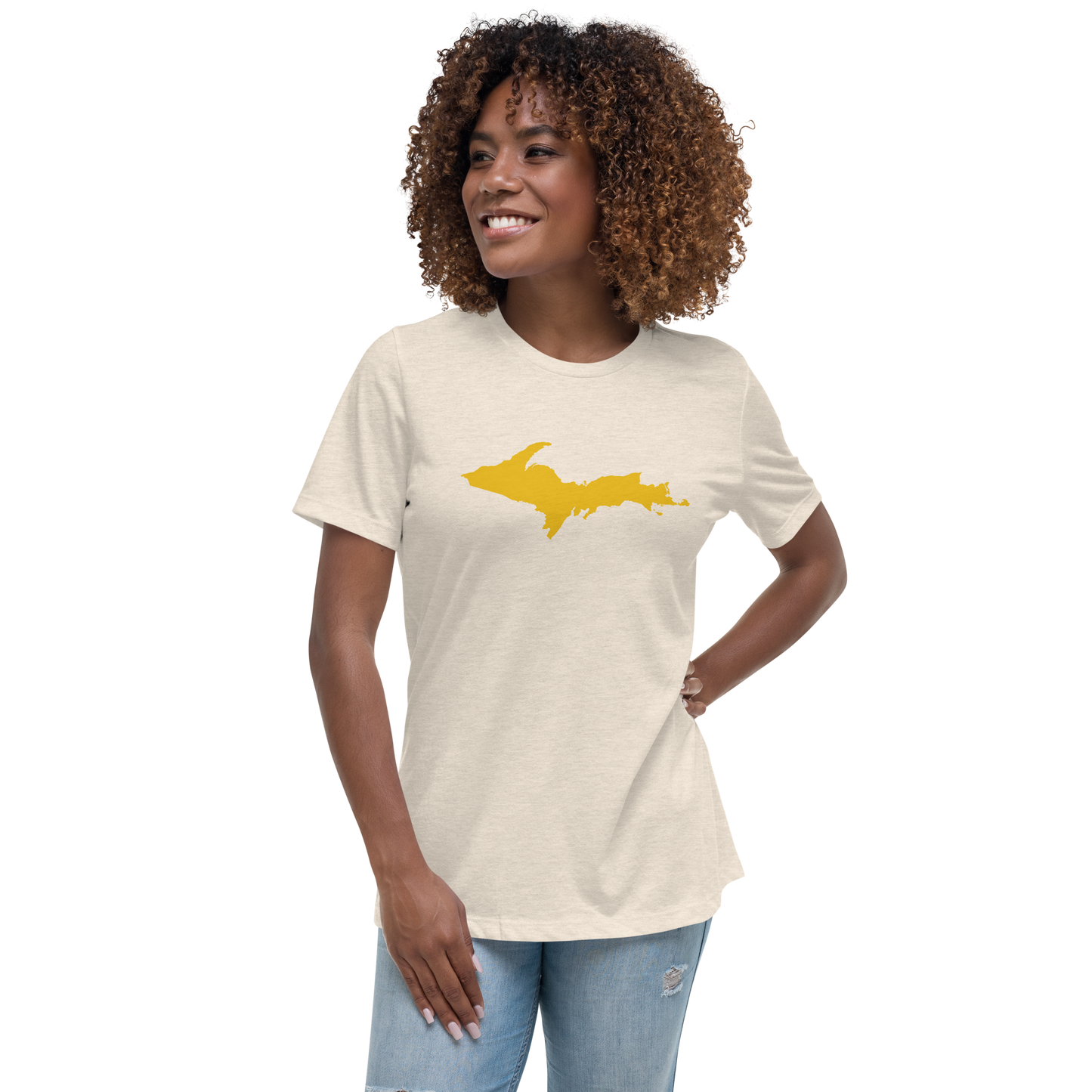 Michigan Upper Peninsula T-Shirt (w/ Gold UP Outline) | Women's Relaxed Fit