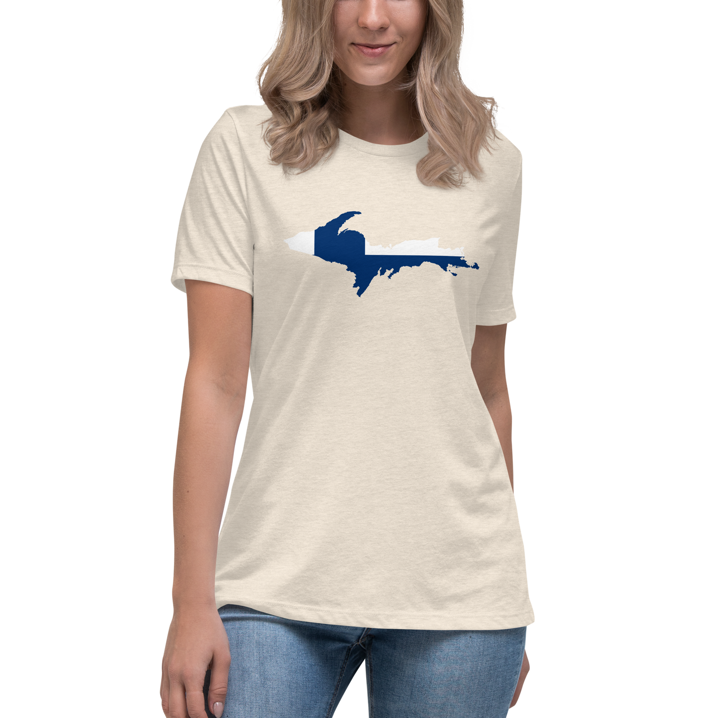 Michigan Upper Peninsula T-Shirt (w/ UP Finland Flag Outline) | Women's Relaxed Fit