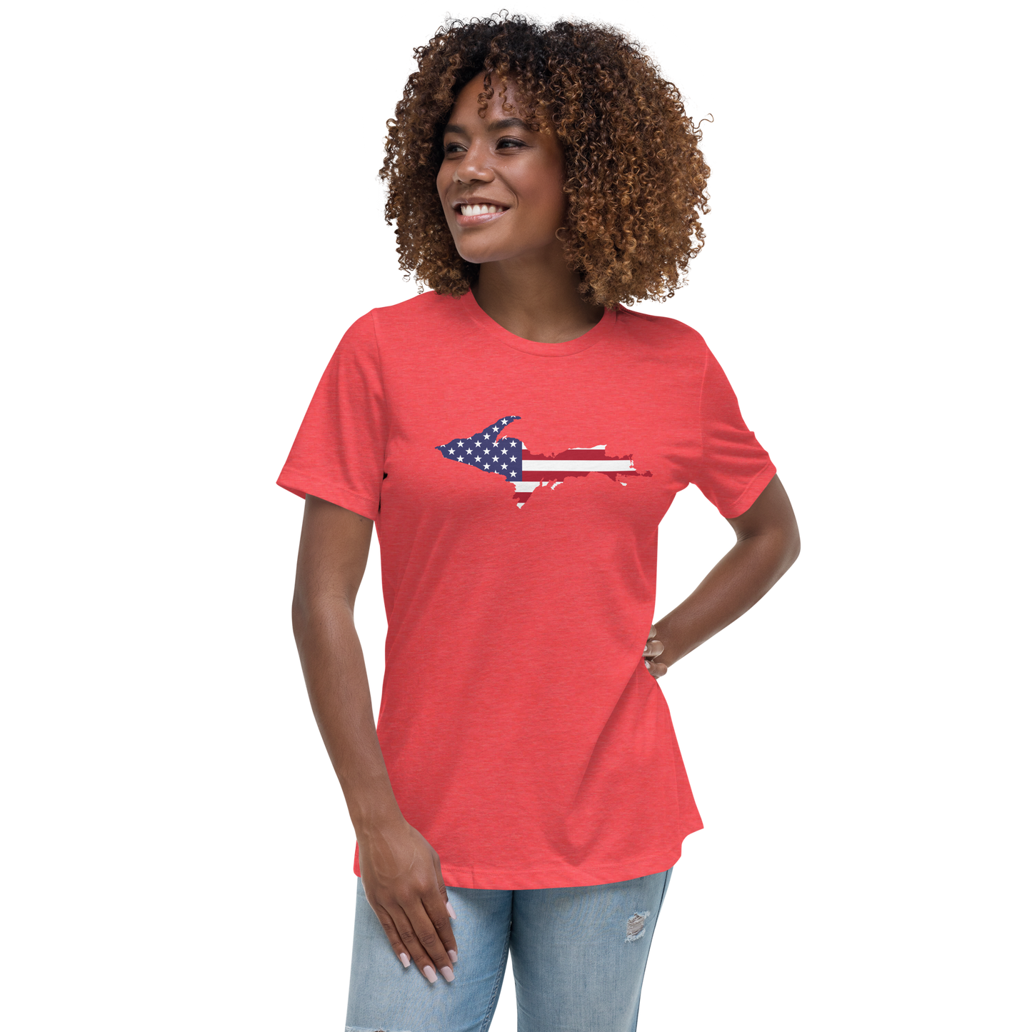 Michigan Upper Peninsula T-Shirt (w/ UP USA Flag Outline) | Women's Relaxed Fit