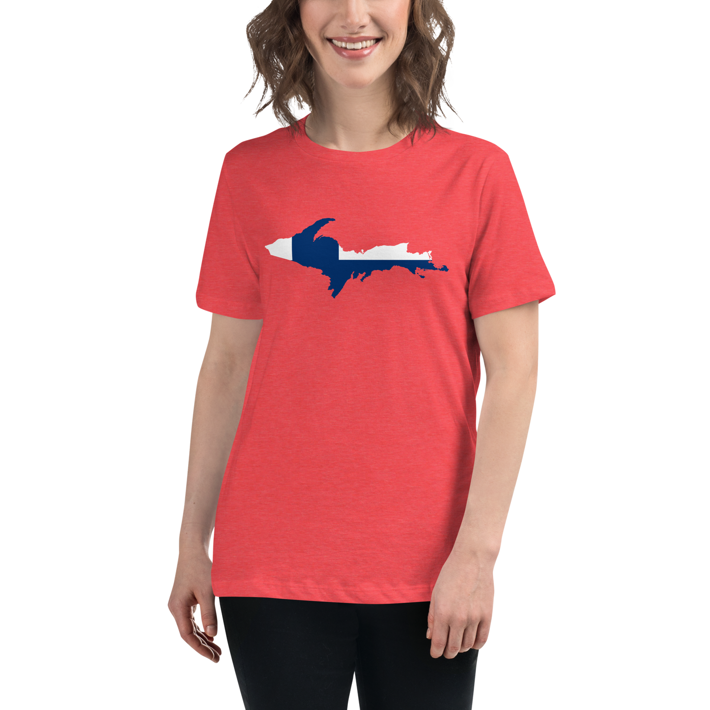 Michigan Upper Peninsula T-Shirt (w/ UP Finland Flag Outline) | Women's Relaxed Fit