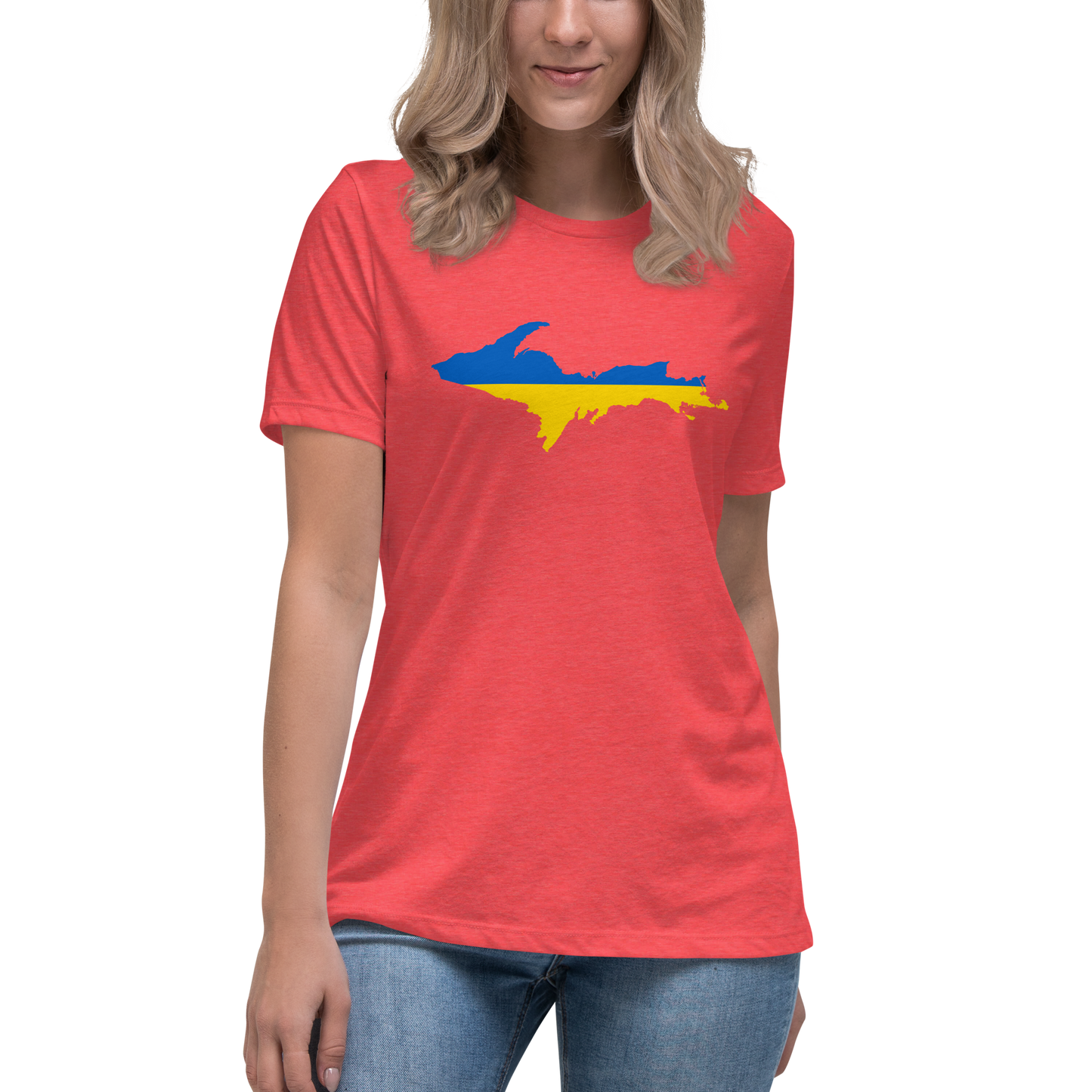 Michigan Upper Peninsula T-Shirt (w/ UP Ukraine Flag Outline) | Women's Relaxed Fit