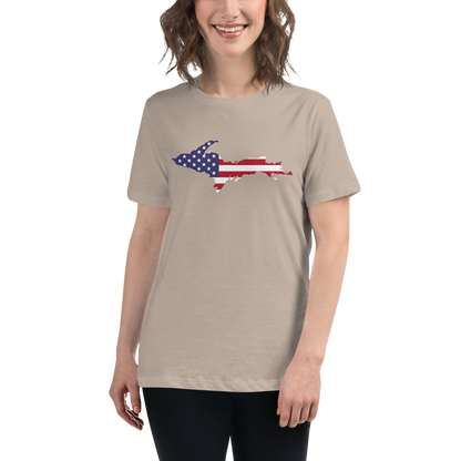 Michigan Upper Peninsula T-Shirt (w/ UP USA Flag Outline) | Women's Relaxed Fit