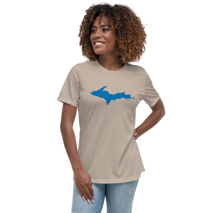 Michigan Upper Peninsula T-Shirt (w/ Azure UP Outline) | Women's Relaxed Fit