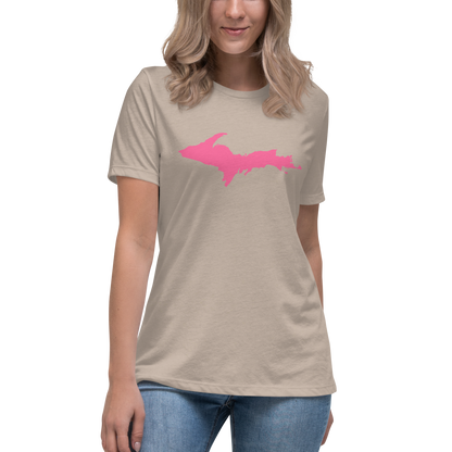 Michigan Upper Peninsula T-Shirt (w/ Pink UP Outline) | Women's Relaxed Fit