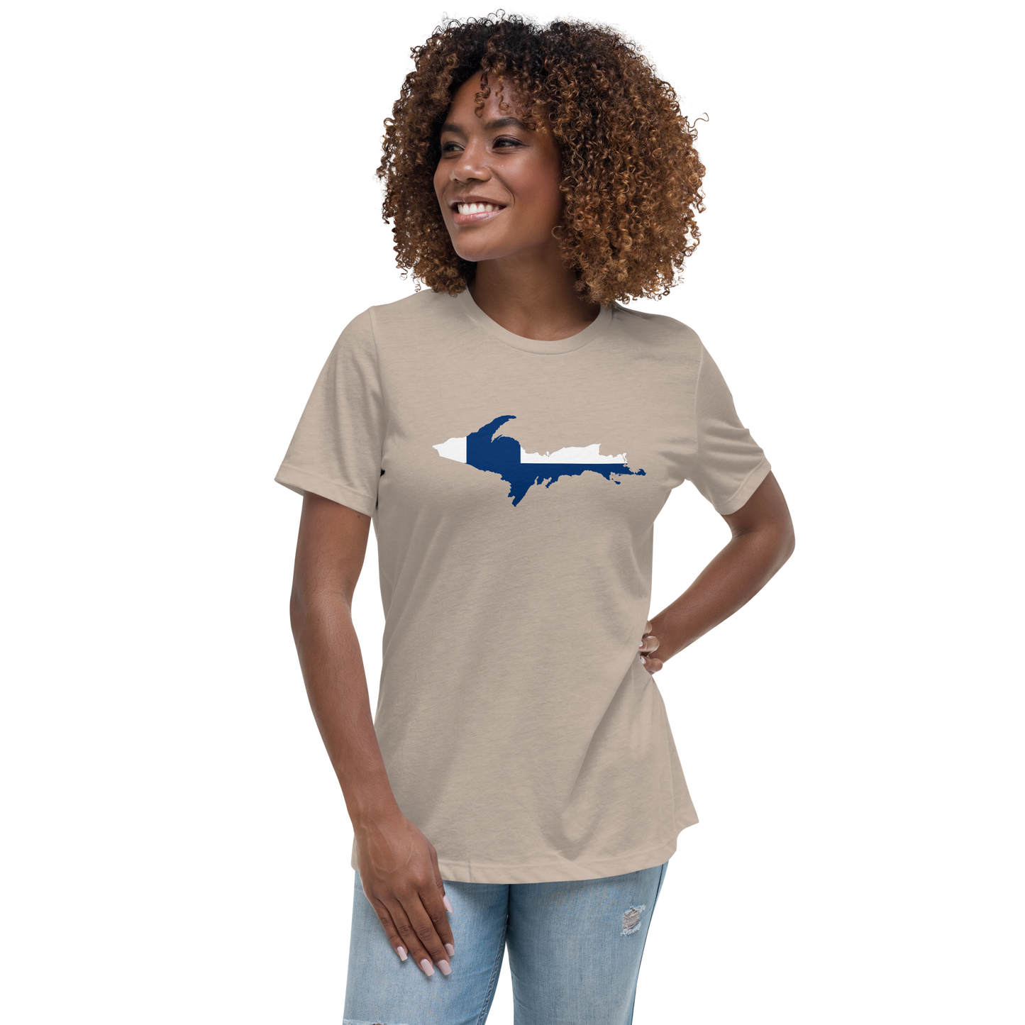 Michigan Upper Peninsula T-Shirt (w/ UP Finland Flag Outline) | Women's Relaxed Fit