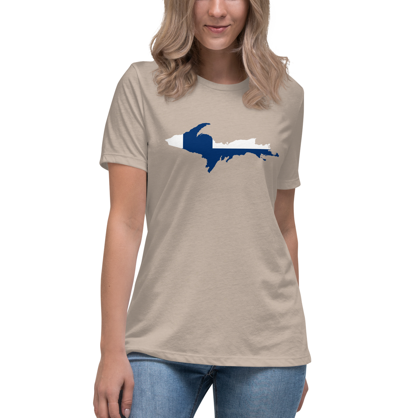 Michigan Upper Peninsula T-Shirt (w/ UP Finland Flag Outline) | Women's Relaxed Fit