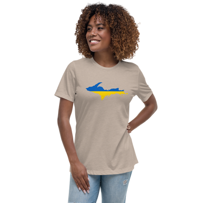 Michigan Upper Peninsula T-Shirt (w/ UP Ukraine Flag Outline) | Women's Relaxed Fit