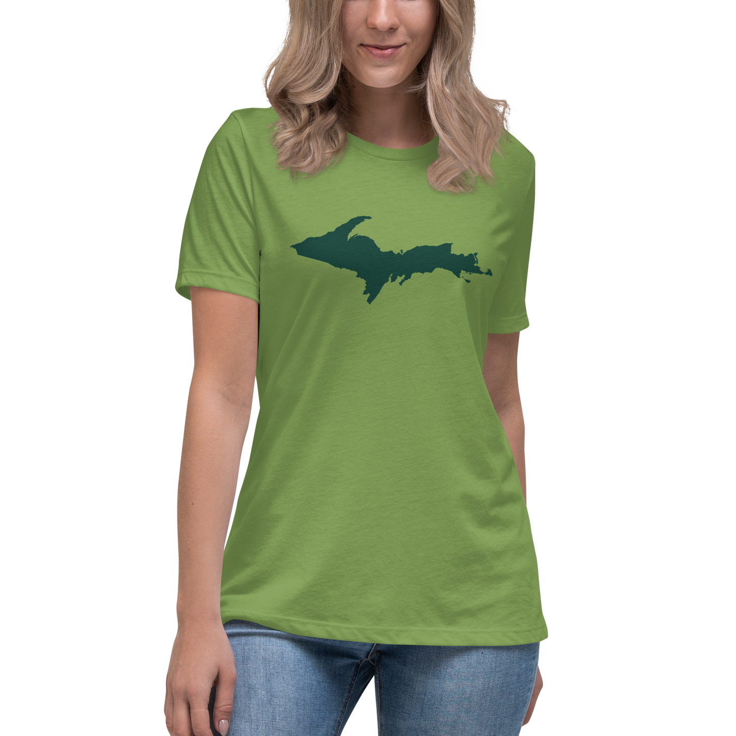 Michigan Upper Peninsula T-Shirt (w/ Green UP Outline) | Women's Relaxed Fit