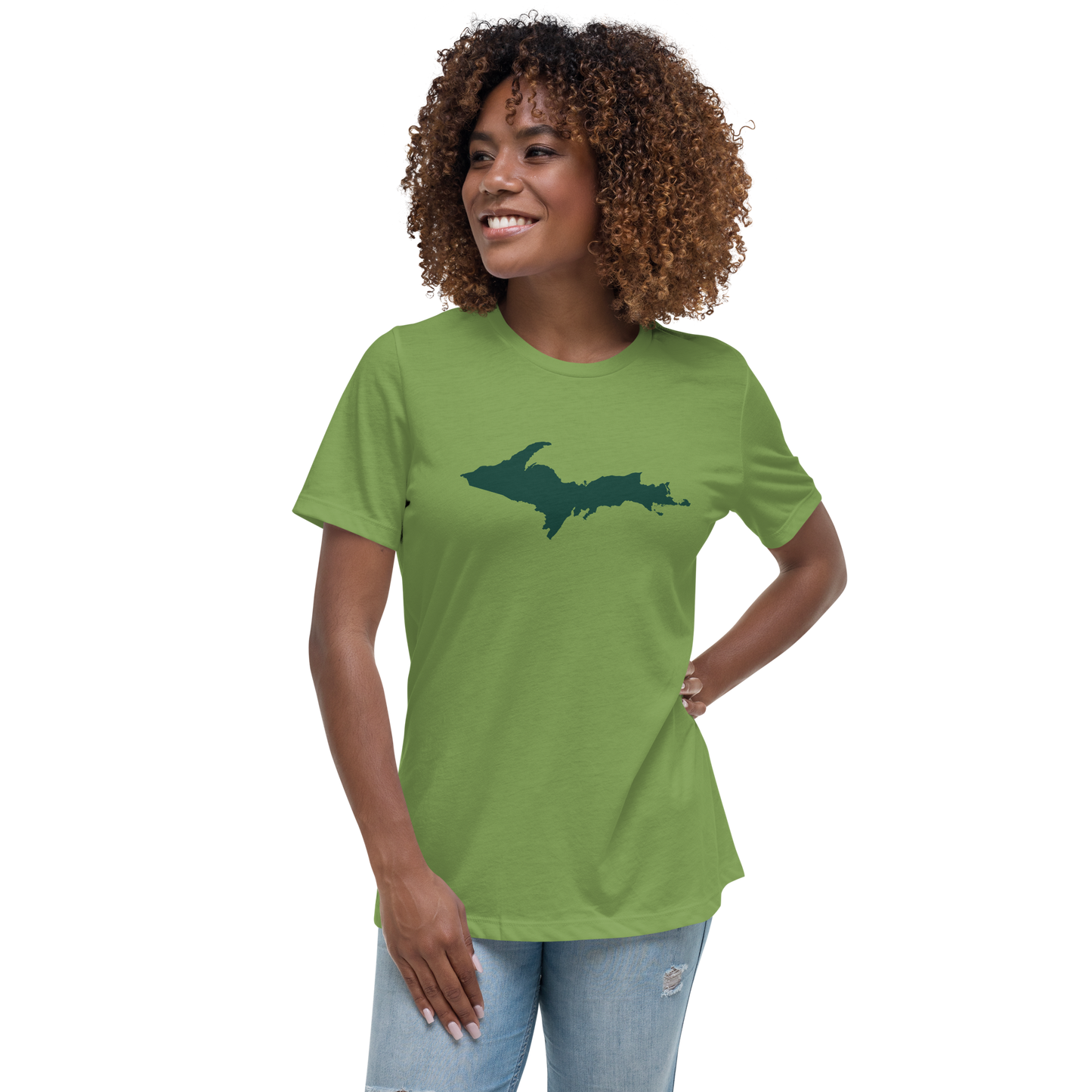 Michigan Upper Peninsula T-Shirt (w/ Green UP Outline) | Women's Relaxed Fit