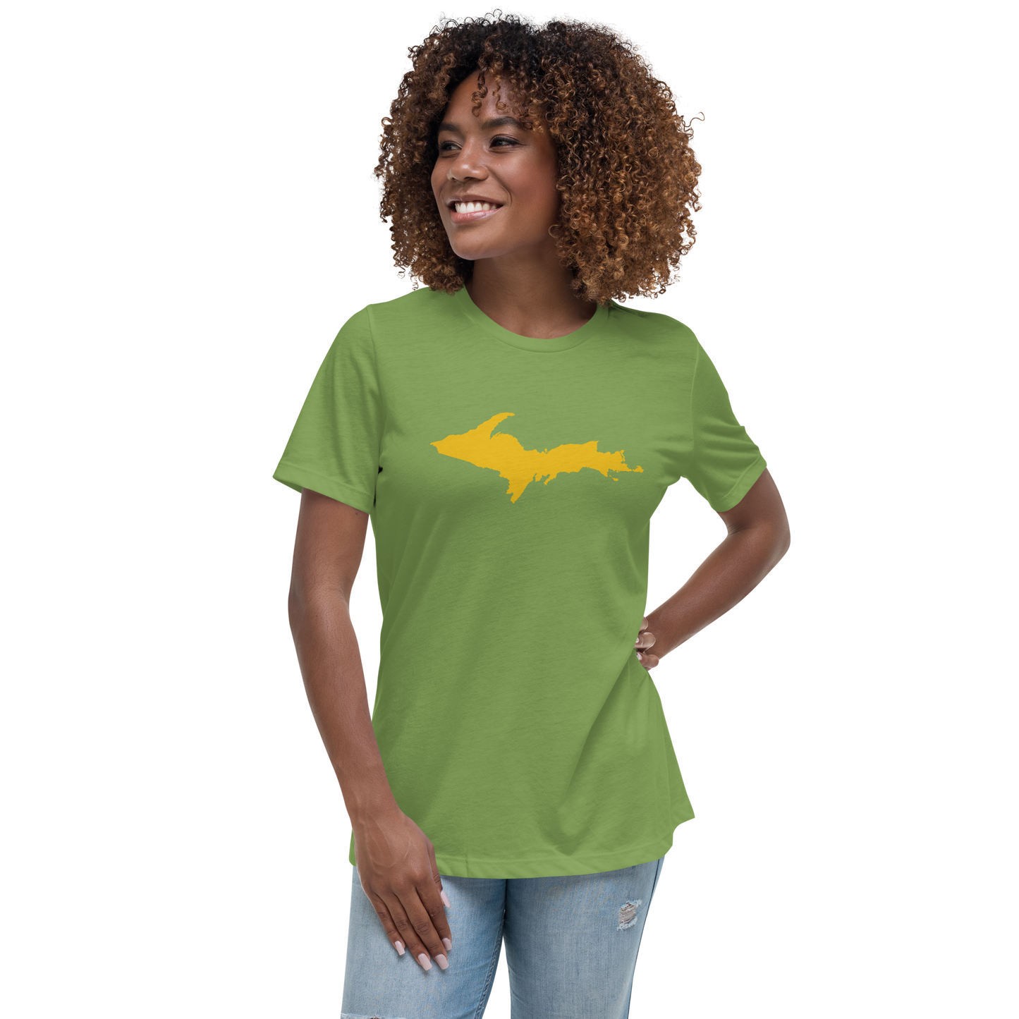 Michigan Upper Peninsula T-Shirt (w/ Gold UP Outline) | Women's Relaxed Fit