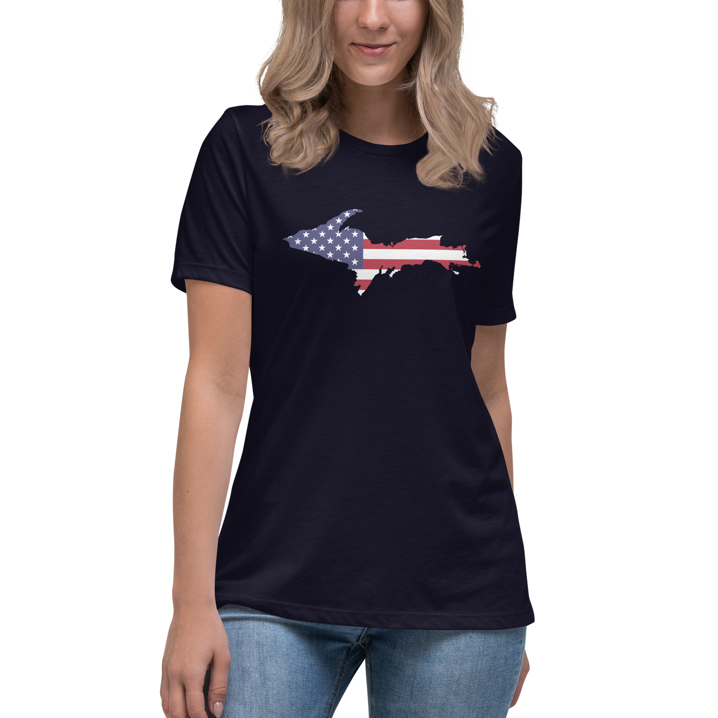 Michigan Upper Peninsula T-Shirt (w/ UP USA Flag Outline) | Women's Relaxed Fit