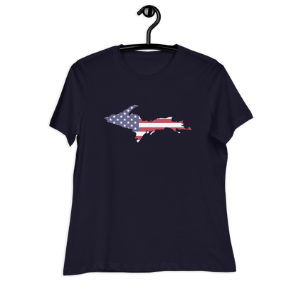 Michigan Upper Peninsula T-Shirt (w/ UP USA Flag Outline) | Women's Relaxed Fit