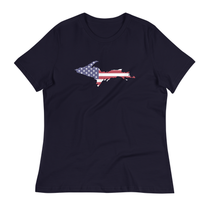 Michigan Upper Peninsula T-Shirt (w/ UP USA Flag Outline) | Women's Relaxed Fit