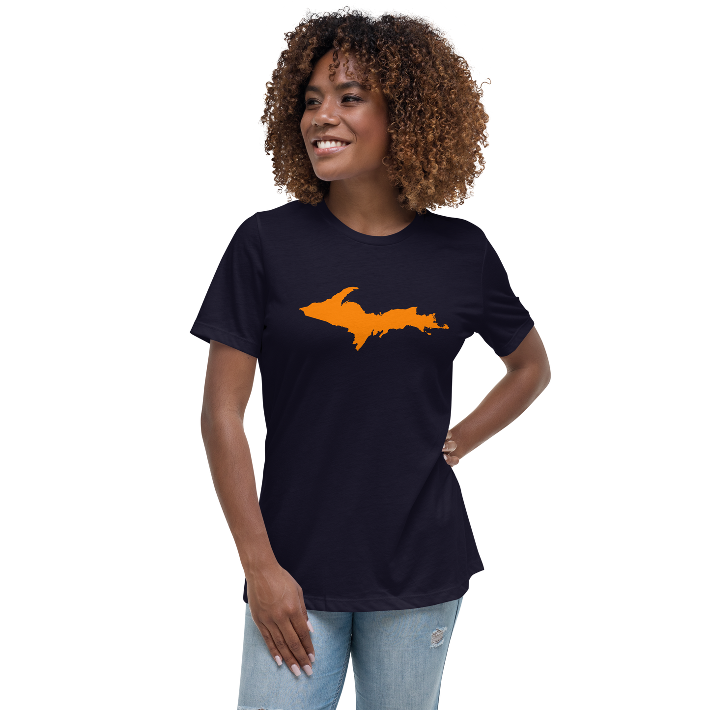 Michigan Upper Peninsula T-Shirts (w/ Orange UP Outline) | Women's Relaxed Fit