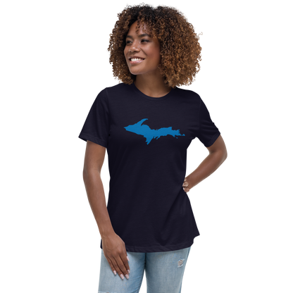 Michigan Upper Peninsula T-Shirt (w/ Azure UP Outline) | Women's Relaxed Fit