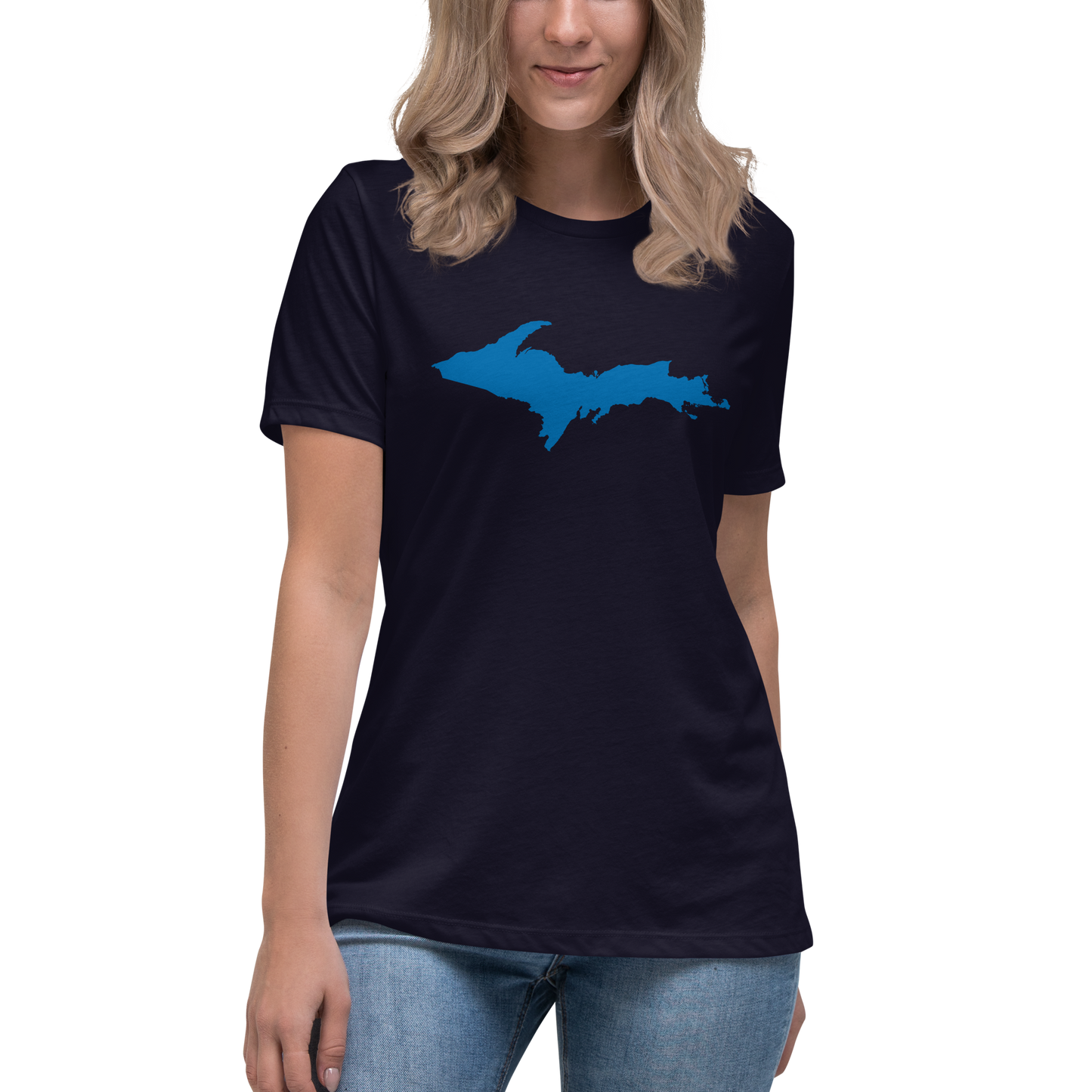 Michigan Upper Peninsula T-Shirt (w/ Azure UP Outline) | Women's Relaxed Fit