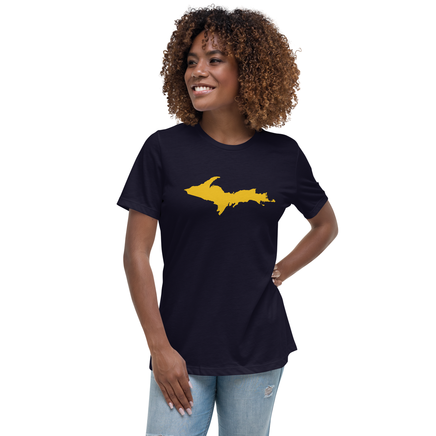 Michigan Upper Peninsula T-Shirt (w/ Gold UP Outline) | Women's Relaxed Fit