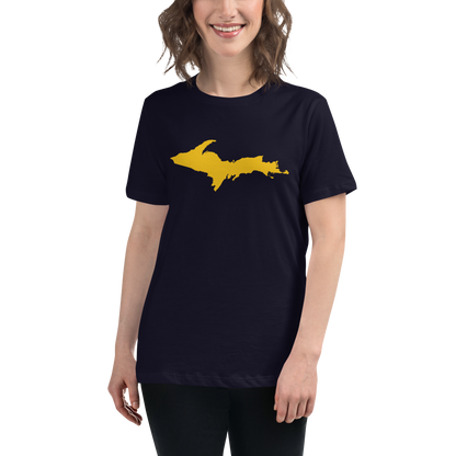 Michigan Upper Peninsula T-Shirt (w/ Gold UP Outline) | Women's Relaxed Fit