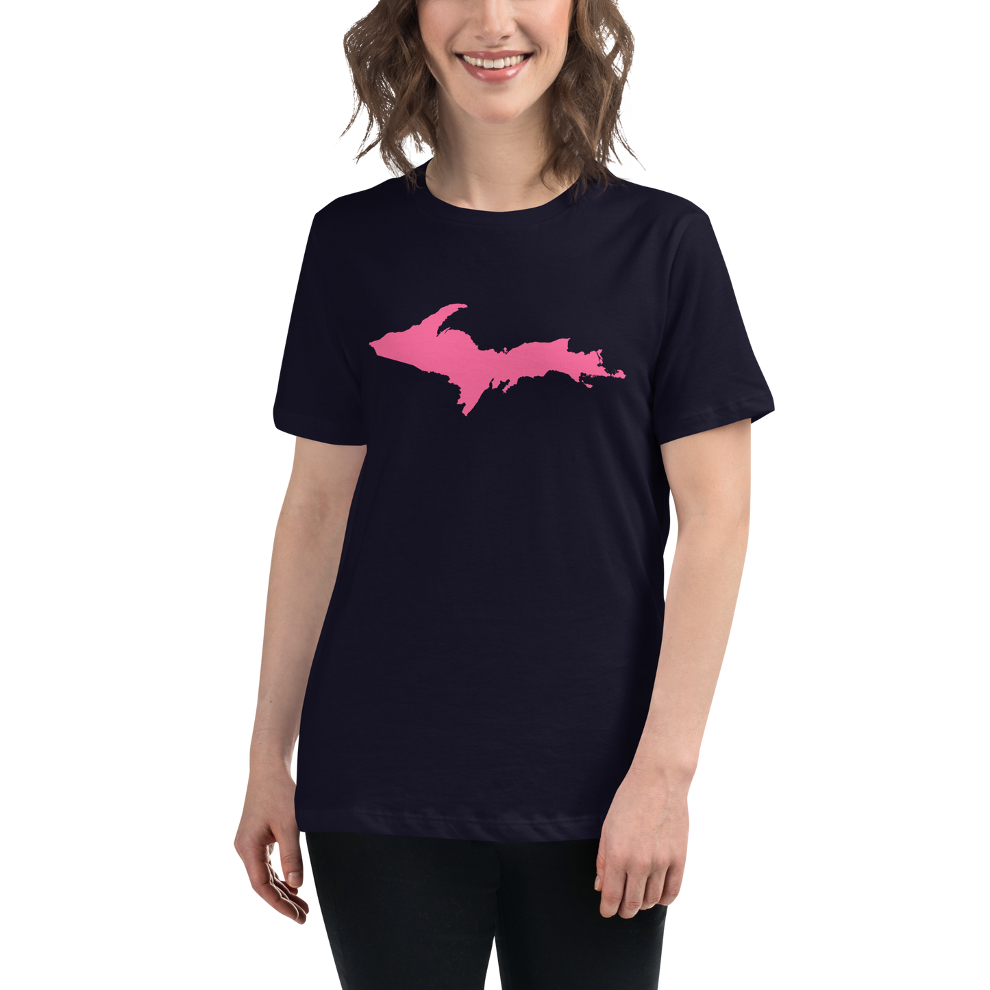 Michigan Upper Peninsula T-Shirt (w/ Pink UP Outline) | Women's Relaxed Fit