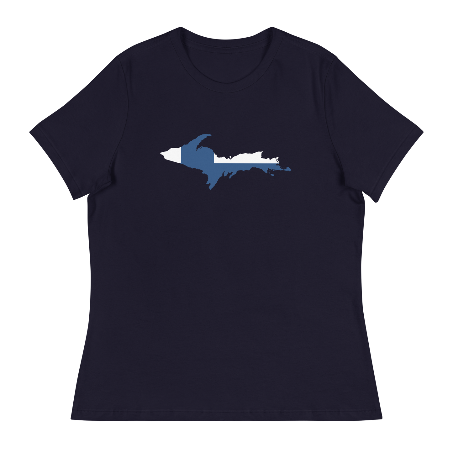 Michigan Upper Peninsula T-Shirt (w/ UP Finland Flag Outline) | Women's Relaxed Fit