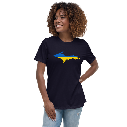 Michigan Upper Peninsula T-Shirt (w/ UP Ukraine Flag Outline) | Women's Relaxed Fit