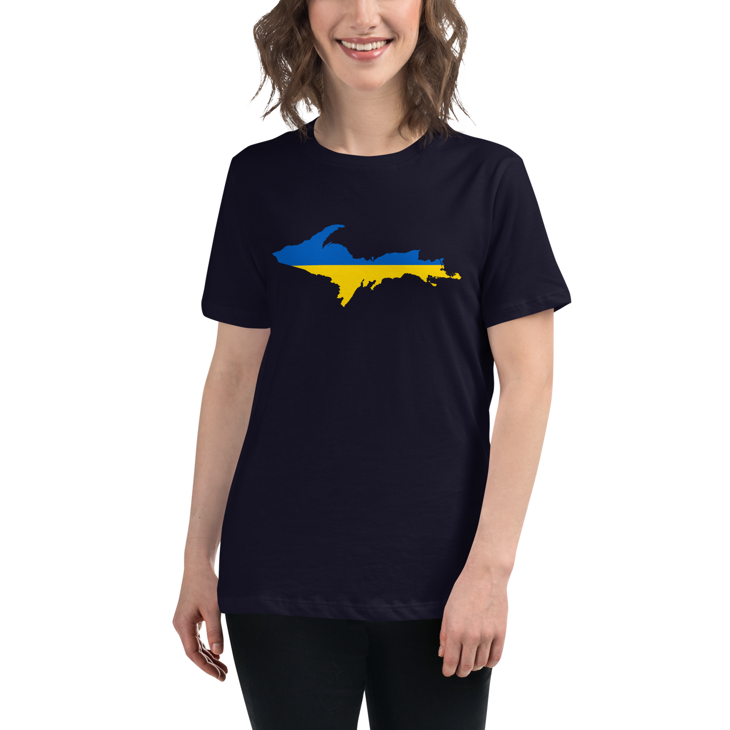 Michigan Upper Peninsula T-Shirt (w/ UP Ukraine Flag Outline) | Women's Relaxed Fit